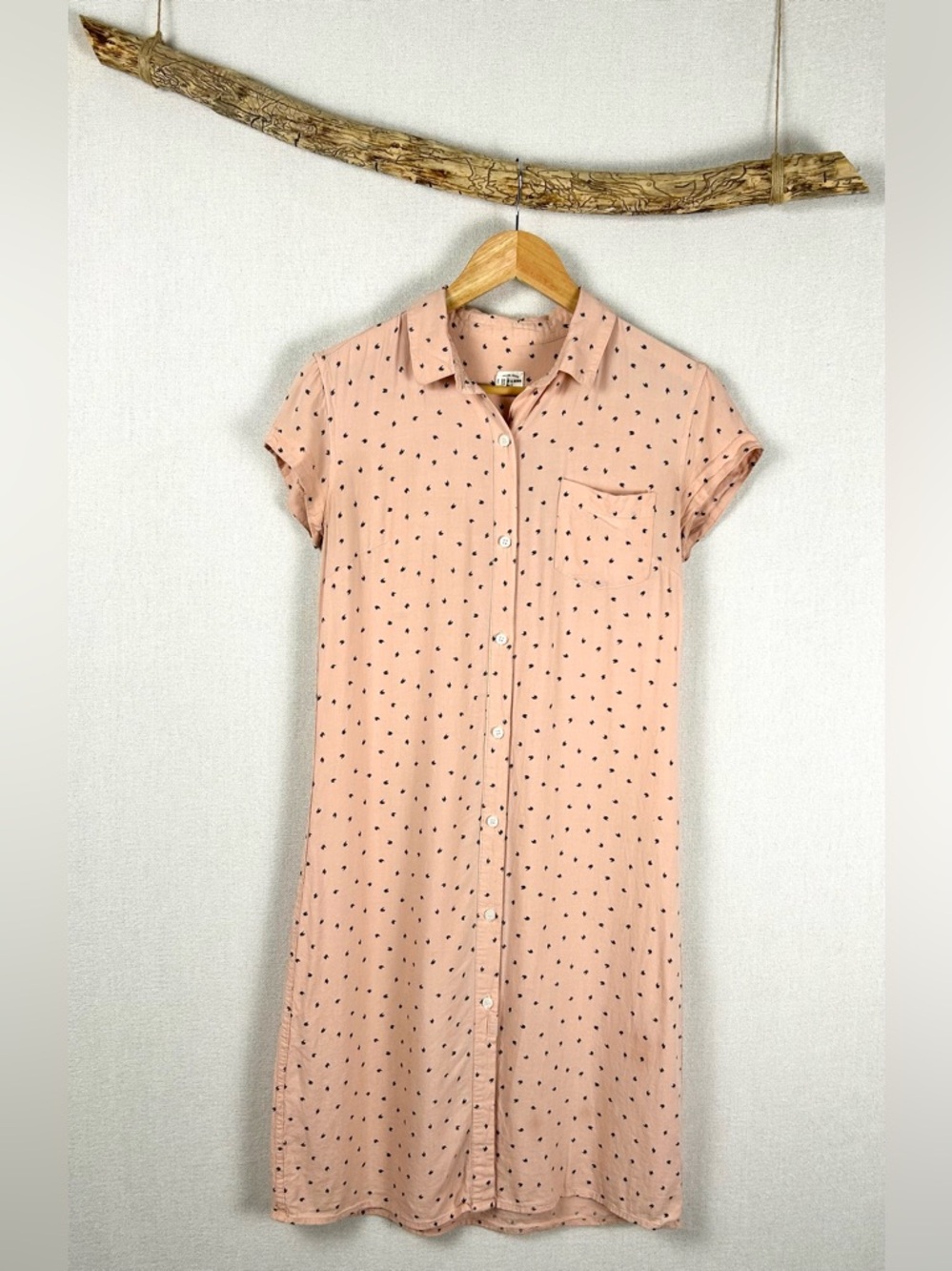 Bridge & Burn - Salmon Peach Subtle Print Shirt Dress Button Front
